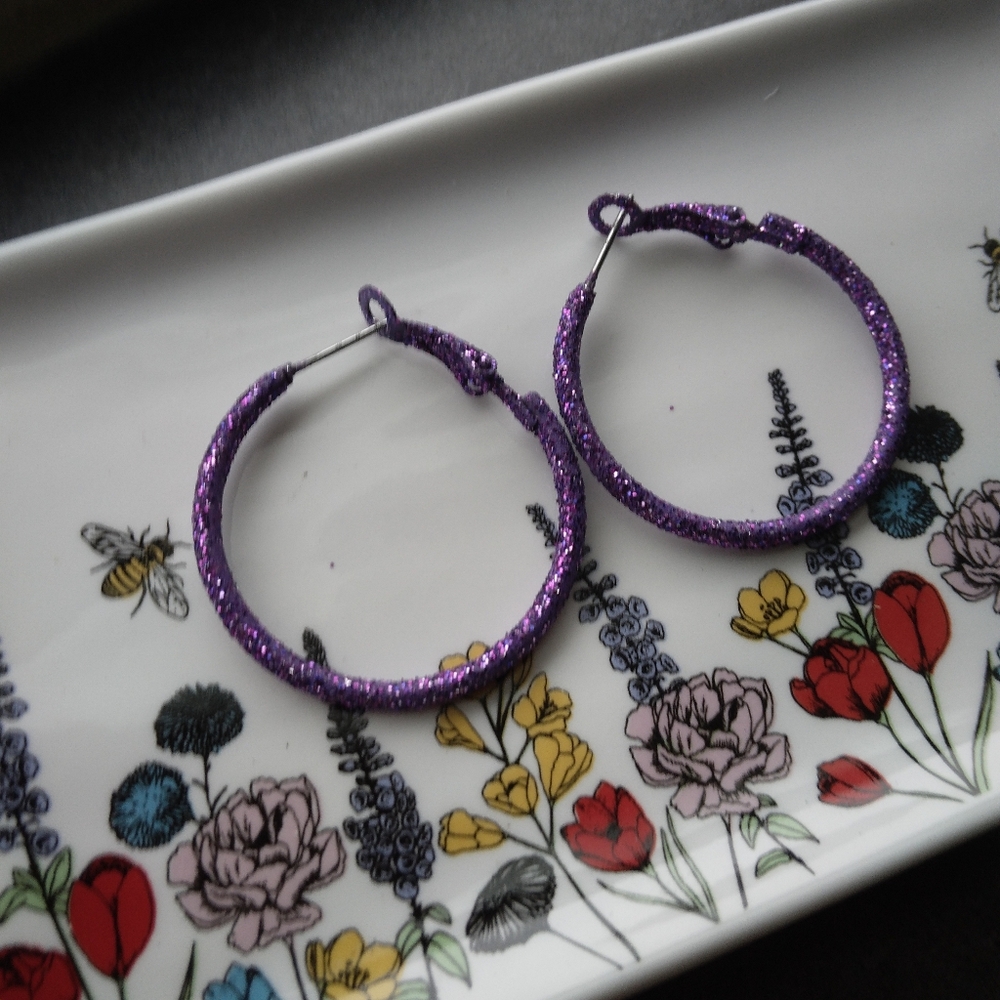 Purple Glitter Hoop Earrings